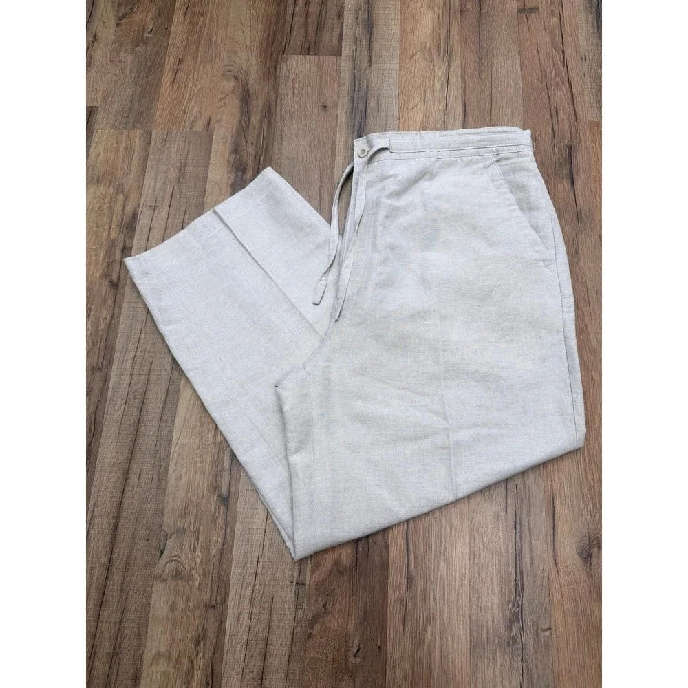 Cubavera Linen Blend Pants Light Beige Drawstring Relaxed Fit XL NWOT